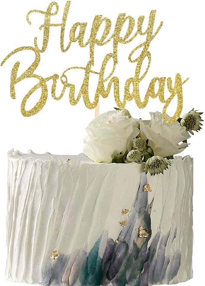 Handmade Glitter happy birthday Cake Topper, Happy Birthday Cake Bunting Decor,Birthday Party Decoration Supplies (Gold)
