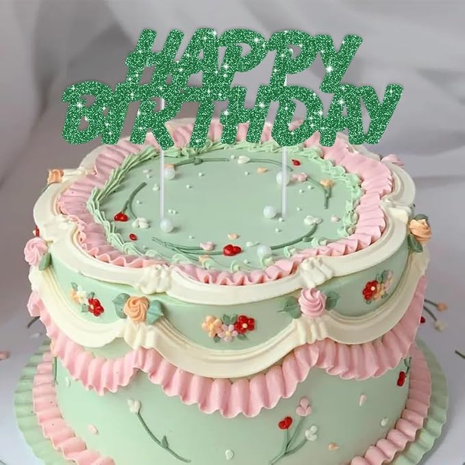 BEISHIDA green HAPPY BIRTHDAY Cake Topper, Happy Birthday Cake Bunting Decor,Birthday Party Decoration Supplies，Photo Booth Props