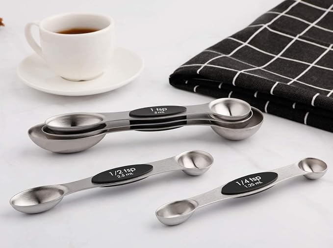 Magnetic Measuring Spoons Set of 5 Stainless Steel Dual Sided Stackable Teaspoon for Measuring Dry and Liquid Ingredients