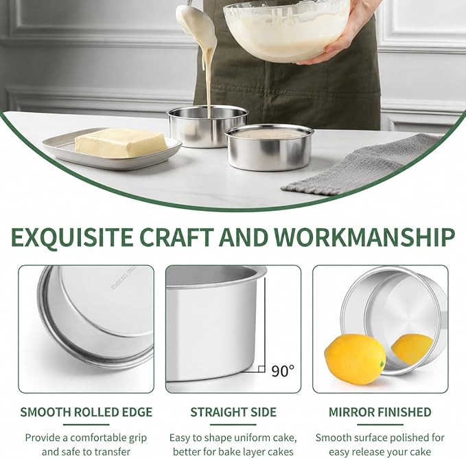 TeamFar 5 Inch Cake Pan Set of 2, Stainless Steel Small Layer Cake Baking Pans Tins, Round Bakeware for Birthday Wedding Party, Non-Toxic & Healthy, Mirror Finish & Dishwasher Safe