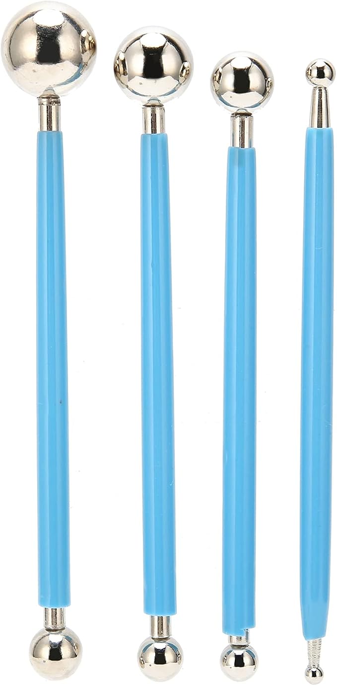 4Pcs Stainless Steel Cake Tools Baking Decorating Kit Fondant Sculpting Modeling Set with Rubber Handle for Cake Clay Pottery Art DIY