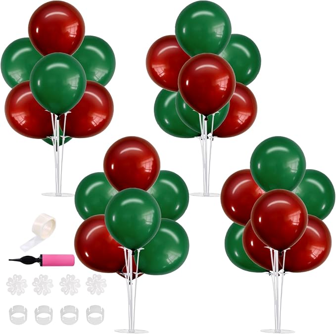 TONIFUL 4 Set Christmas Theme Wine Red Dark Green Balloon Stand Centerpiece Table Decorations for Christmas Decoration,Celebration Party Bar,Birthday Decorations,Anniversary