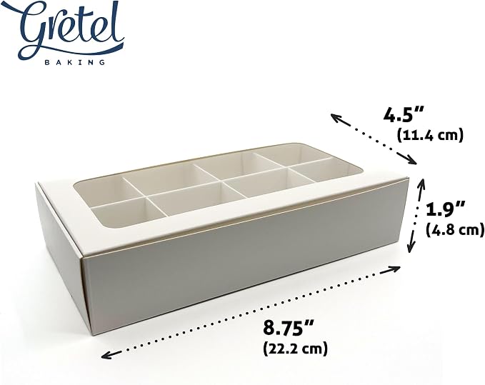 Treat Boxes - 20 ct 8.75 x 4.5 x 1.9 in Bakery Boxes with Windows and Dividers for Candy, Cookies, Cupcakes, or Bakery Desserts - Chocolate, Treats, and Baked Goods Packaging for Gifting