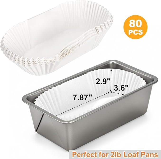 DEAYOU 80 PCS Bread Baking Liners, 2 LB Paper Loaf Pan Liners, Greaseproof Bread Tin Liner for Cakes, Snacks, Weddings, Parties, White, 7.87" L x 3.6" W x 2.9" H