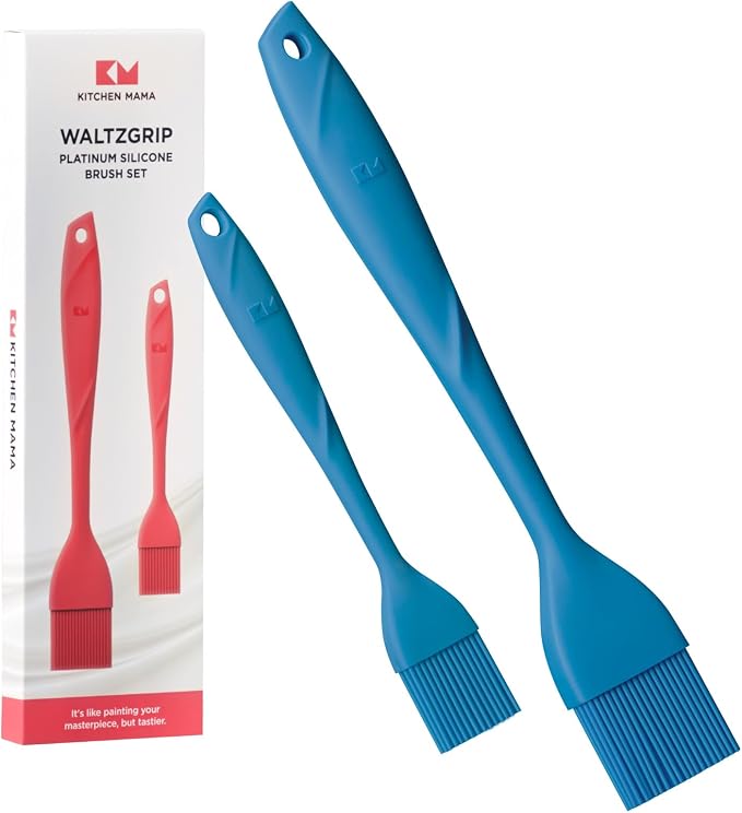 Kitchen Mama WaltzGrip Platinum Silicone Basting Pastry Brush, Blue | Set of 2, Heat-Resistant, Dishwasher-Safe, For Cooking, Baking, Grilling, Barbecue