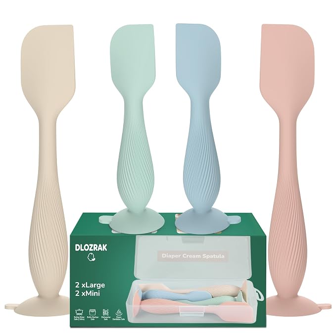 Baby Diaper Cream Spatula 4 Pack, Butt Spatula Baby with Travel Case, Soft Butt Paste Spatula with Suction Base, Portable Diaper Spatula，Perfect Baby Shower Gift