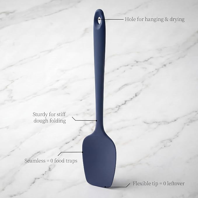 600ºF Heat Resistant Cooking Silicone Spoon Spatula, Midnight Blue | High Heat Food Safe Seamless Kitchen Spoonula Scraper for Baking Mixing Scraping Stirring Egg Nonstick Cookware Pan Bowl