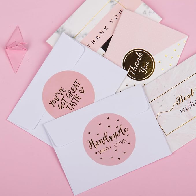 WRAPAHOLIC 2 Inch 500 Total Labels - Handmade Business Gift Sticker - Pink with Gold Foil Sticker for Shopping Small Shop Handmade