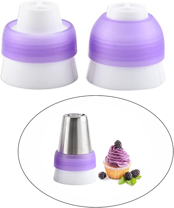 2 Pack Piping Bag Couplers Adapter Swirl Twist 3 Color Decorating Kit Tool for Icing Frosting Tips Russian Flower Mouth Nozzles Disposable Reusable Pastry Bags Cake Cupcake