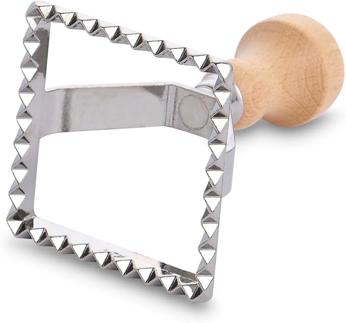 Fante’s Ravioli Maker Stamps With Wooden Handles, Fluted Square Shape, For Homemade Pasta, Cookies, Everyday Meals, And Holidays, Set Of 2, 2-Inch