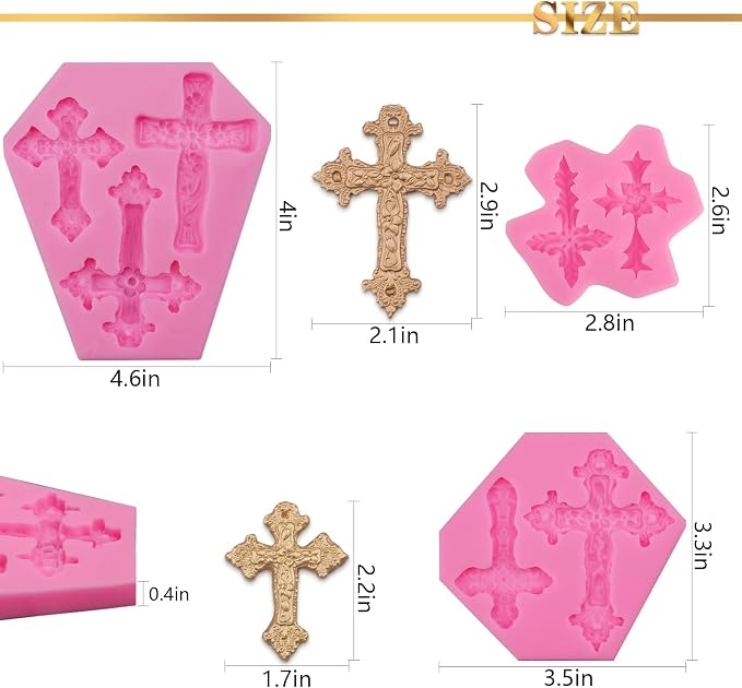 3 Pcs Cross Molds Silicone, Cross Silicone Molds for Chocolate Cake Fondant Candy Clay Cupcake Candle Baptism