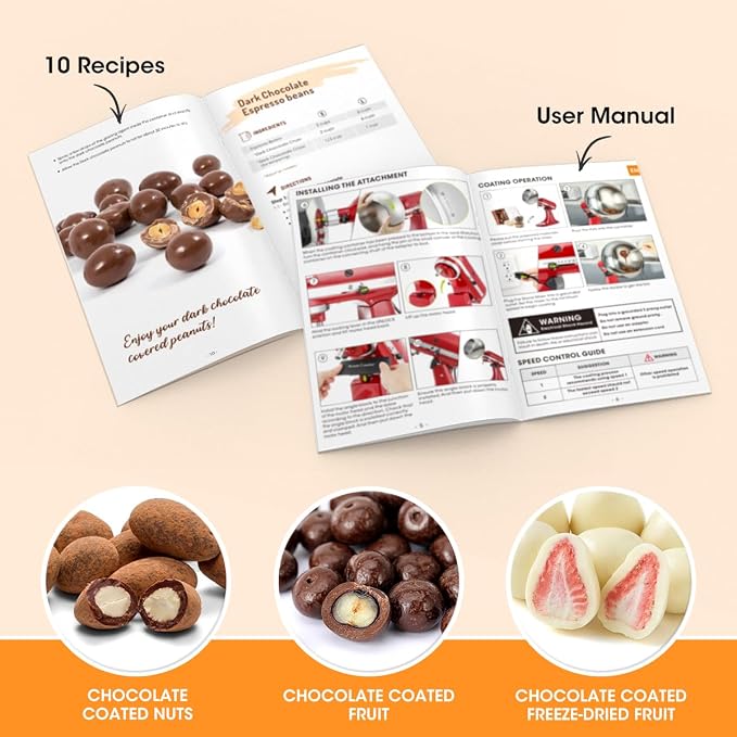 Aieve Snack Coater Compatible with KitchenAid Tilt-Head Stand Mixer, Chocolate Coating Attachment for Freeze-Dried Strawberries,Almonds,Pistachios & Nuts, Home & Commercial Use