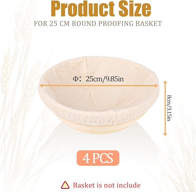 4 Pcs Bread Proofing Basket Cloth Liner Baking Dough Basket Cover Natural Rattan Banneton Proofing Cloth for Bakery Home Baking, about 10 inch