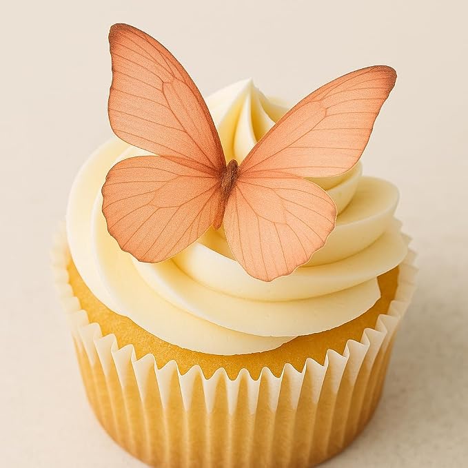 Confect Edible Wafer Paper Butterflies Set of 56 – Colorful Peach Butterfly Cake Decorations, Cupcake Toppers for Birthday, Wedding, Party – Edible Butterfly Toppers