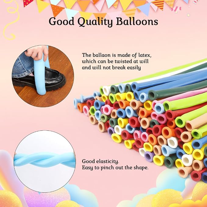Pastel 260 Assorted Color Long Balloons for Garland - Thick, Skinny, Latex, Twisting, Modeling Magic Balloons - Rainbow Birthday Party Decorations - 100 Pcs