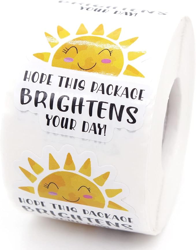 Muminglong 1.5 Inch Hope This Package Brightens Your Day Sun Stickers,Thank You Sticker,Small Shop Stickers, Small Business Packaging Sticker, 500 PCS