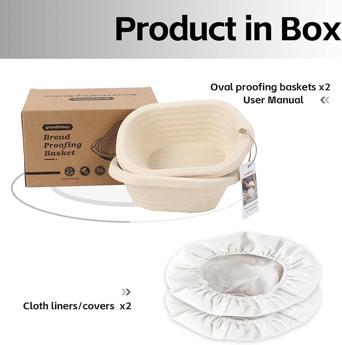 2 x 8 inch Pulp Oval Sourdough Banneton Bread Proofing Basket Baking Supply with Linen Liners for Professional and Homemade Artisan Bread