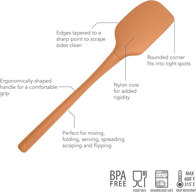 Tovolo Silicone Spatula for Cooking Baking Mixing Scraping Bowls Heavy Duty Dishwasher Safe Large Long Handle BPA Free One Piece Silicone Spatula Kitchen Utensil Heat Resistant, Apricot Orange