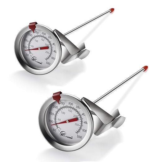 KT THERMO Deep Fry Thermometer with Instant Read,Dial Thermometer（2-Pack）,6" Stainless Steel Stem Meat Cooking Turkey,BBQ,Grill