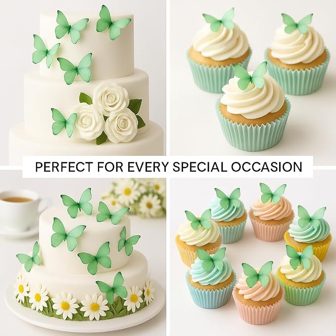 Confect Edible Wafer Paper Butterflies Set of 56 (1.77 x 1.18 Inch Per Butterflies) – Colorful Mint Green Butterfly Cake Decorations, Cupcake Toppers for Birthday, Wedding, Party – Edible Butterfly