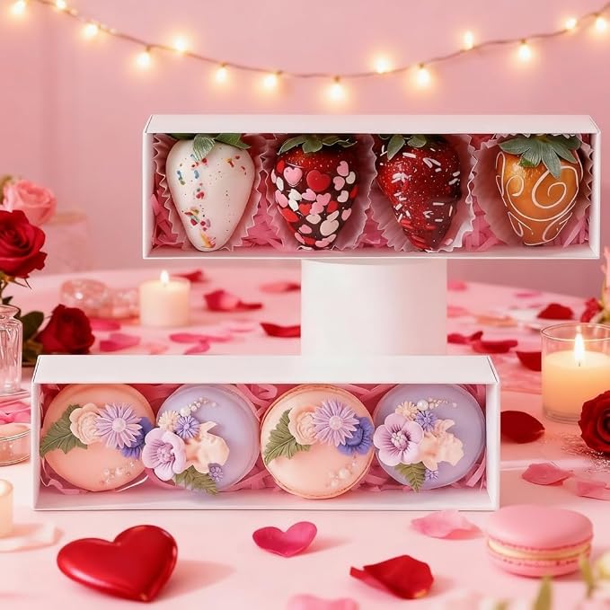25Pcs 8x2.2x2 Inches Chocolate Covered Strawberry Boxes, Mcaron,Truffle,Chocolate Boxes Empty & Bakery Boxes for Cake,Strawberry,Bonbon,Dessert & Party Favors