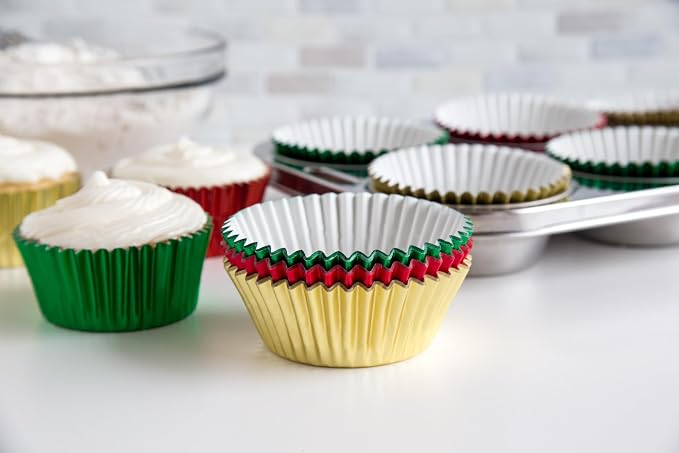 Fox Run Christmas Foil Muffin and Cupcake Liners, Set of 45 Standard Size Wrappers