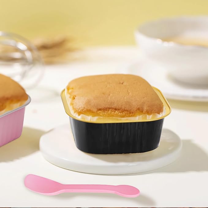 LNYZQUS 10oz Mini Cake Pans with Lids 25 Pack,4”x4” Foil Small Cake Tins Baking Cups for Brownie Bread, Disposable Muffin Pan Individual Cupcake Containers for Halloween Baking Gifts-Black