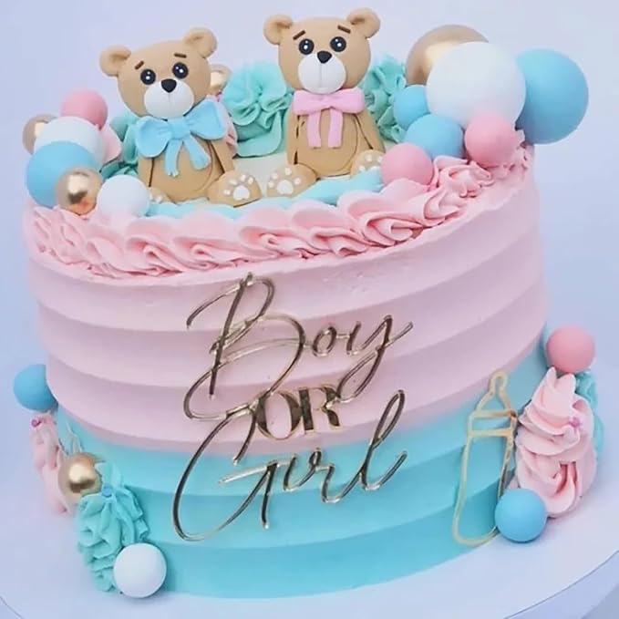 Gold Acrylic Boy or Girl Cake Topper,Boy or Girl Happy Birthday Cake Topper for Boys and Girls Gender Reveal Baby Shower Birthday Party Supplies