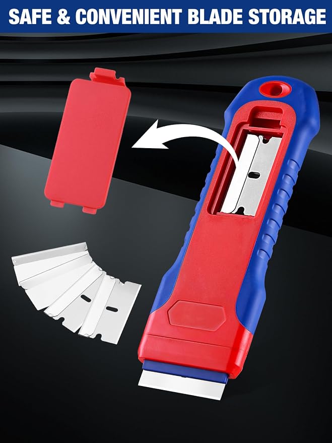 WORKPRO 2-Pack Retractable Razor Blade Scraper with 62 Blades, Built-in Storage Cleaning Scraper Tool for Paint Stickers Adhesive Glass Ceramic Wood