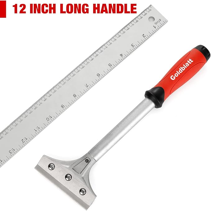 Goldblatt 2 Pieces Glass Scraper Set with 20-piece Blades - 4 Inch Industrial Floor Scraper Tool with Long-Handle, Heavy Duty Razor Holder for Cleaning Caulk, Paint, Glue on Glass, Tiles, Walls