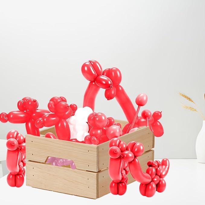 260 Balloons, 50Pcs Red Long Balloon for Tying Balloon Arch, Latex Animal Long Skinny Twisty Magic Balloon Twisting Art Kit for Thanksgiving Halloween Christmas Party Decorations