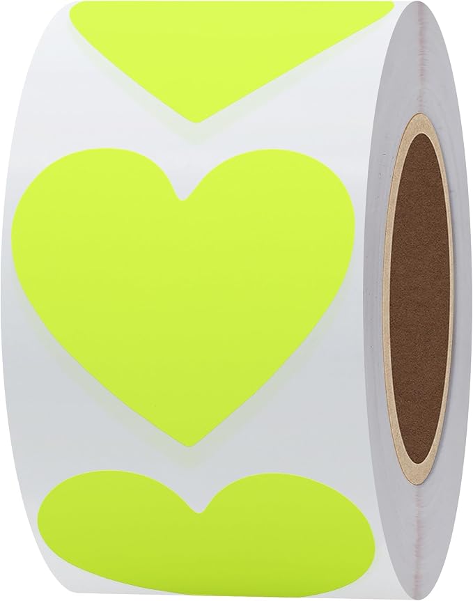 Hybsk 500pcs Heart Shaped Stickers 1.5 inch Love Labels for Party Decorations Favors Envelopes (Fluorescent Yellow)
