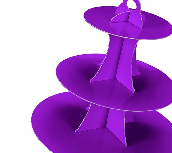 YLDW Cupcake Stand, 3-Tier Cupcake Stand Display, Cardboard Cup Cake Tower Stand, Disposable Dessert Stand for Birthday Tea Party Baby Shower Treat Decorations, Purple