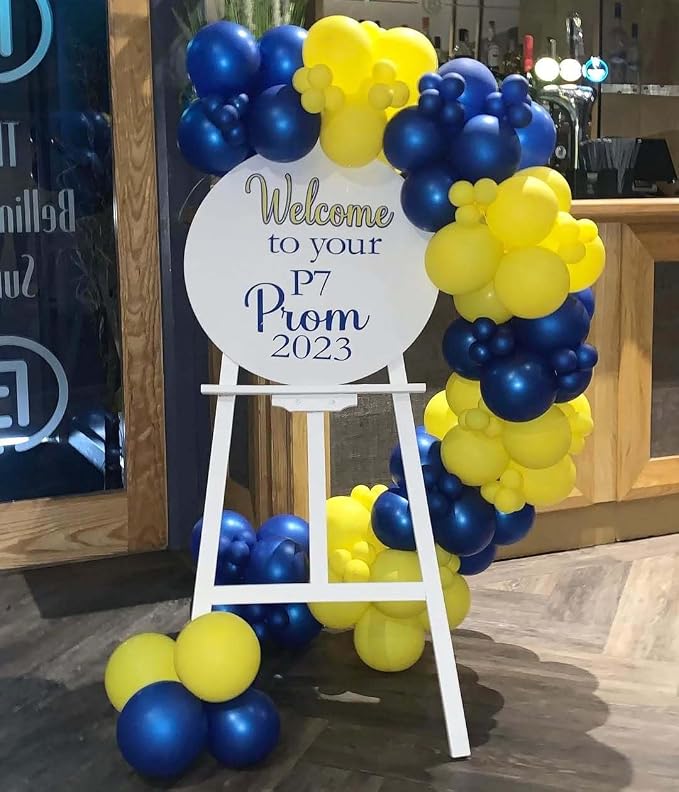 144Pcs Blue and Yellow Balloons Garland Arch Kit - 18 12 10 5 inch Navy Blue and Yellow Latex Party Balloons for Birthday Anniversary Baby Shower New Year 2026 Graduation Party Decorations