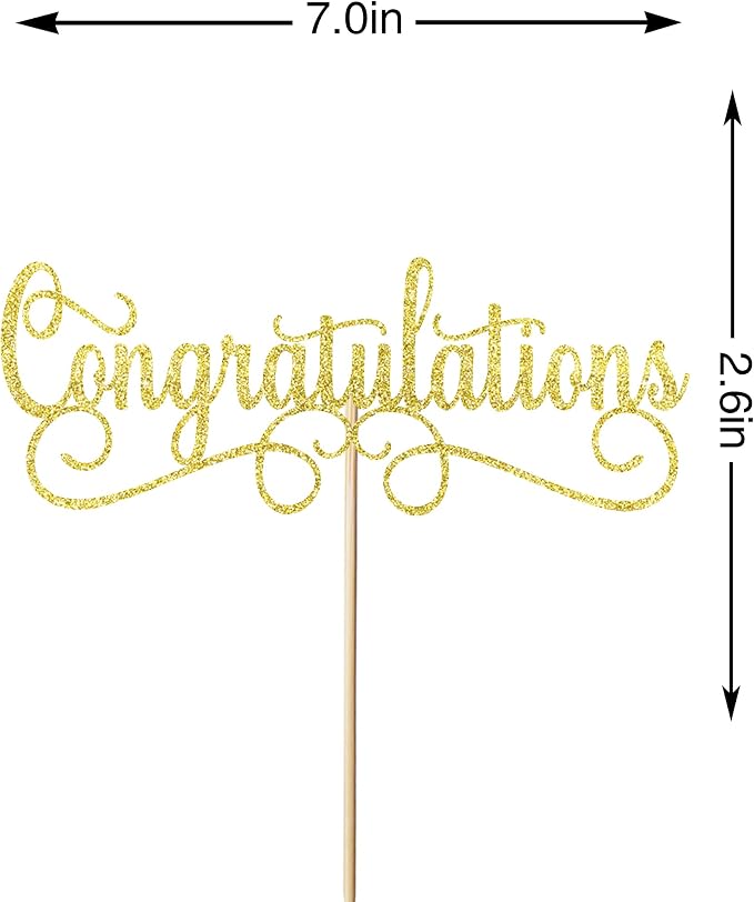 Congratulations Cake Topper, Class of 2026 Cake Topper, Congrats Grad Party Decorations Supplies, High School Graduation/College Graduate Party Decoration Supplies (Gold)