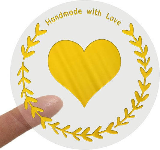 100 Pcs Handmade with Love Stickers, Transparent Foil sticker, 1.6 Inch Round Self-Adhesive Seals for Gift Packaging, Small Business, Envelope & Thank You Cards (Gold)