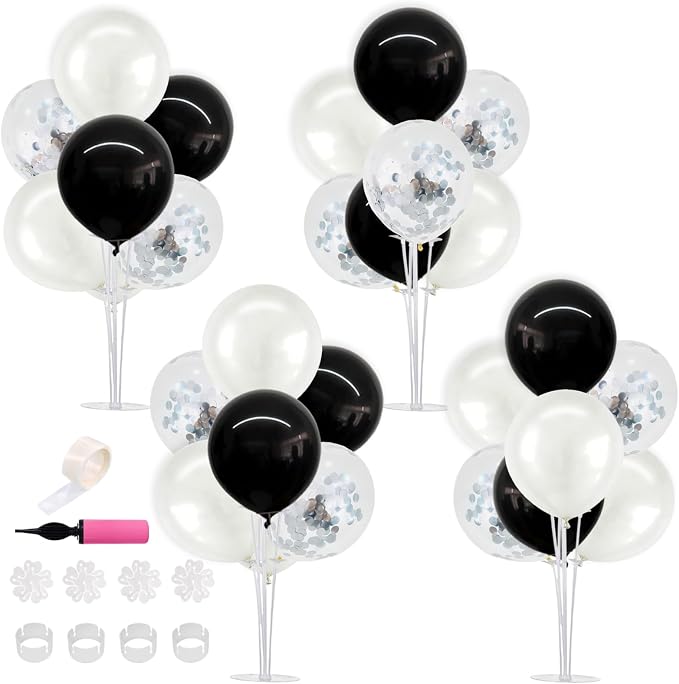 TONIFUL 4 Set Black and White Balloon Centerpiece for Table, Balloon Stand Kit for Birthday, Anniversary, Wedding, Halloween and Black White Party Decorations,2026 Graduation Decorations,Retirement