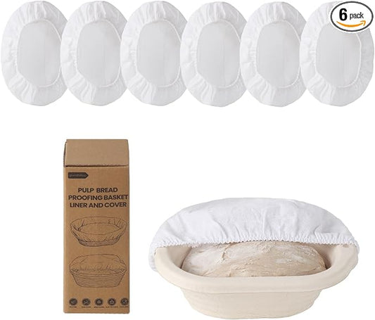 6 Pack Elastic Bread Proofing Basket Covers - Premium Linen & Cotton Liners for 8 inch Oval Sourdough Banneton, Non-Stick, Breathable Fermentation Cloth for Sourdough & Artisan Baking