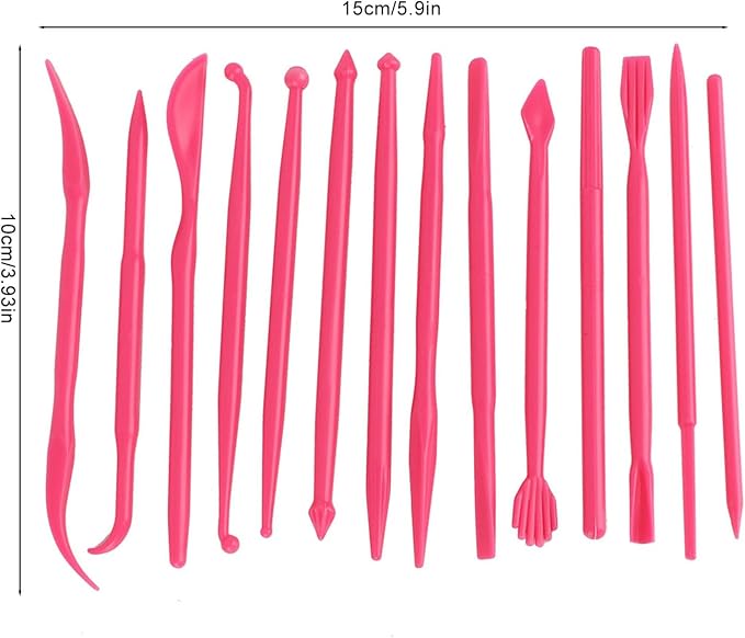 Culnflun Plastic Clay Sculpting Set Polymer Modeling Tools 14Pcs DIY Pottery Shaper Hand Tool Kit for Soft Clay Fondant Cake Art Craft Pink Rose Red Yellow 4.7in (Rose Red)