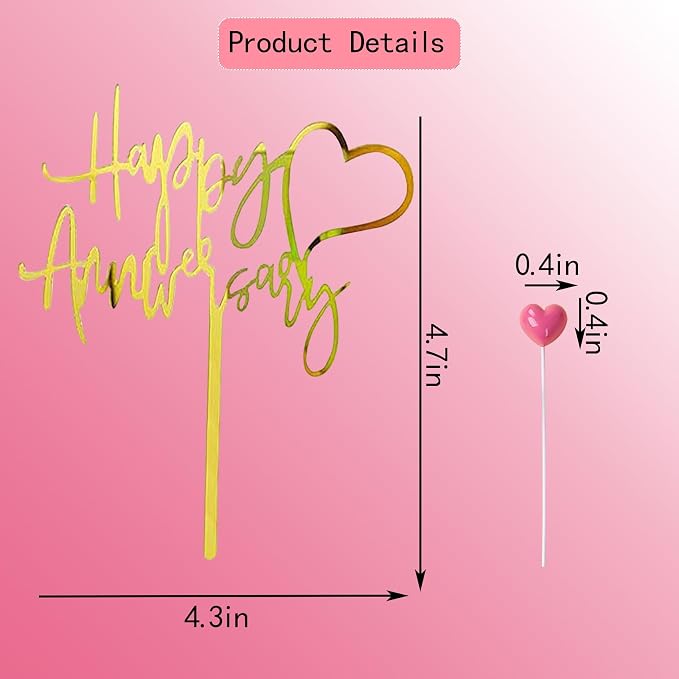 Happy Anniversary Cake Topper Happy Anniversary Cake Decorations for Party Decorations (small pink heart)