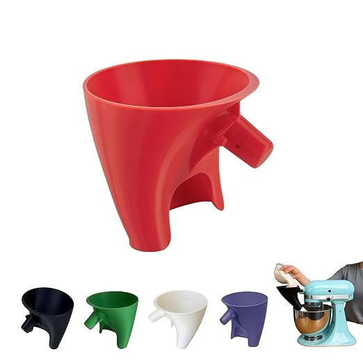 Flour Funnel for KitchenAid Mixer 5 Qt, Anti-Splash Attachment for Tilt-Head Stand Mixer 4.5 & 5 Quart (KSM150), Dishwasher Safe No-Mess Baking Tool, Easy Pour Accessory (Red)