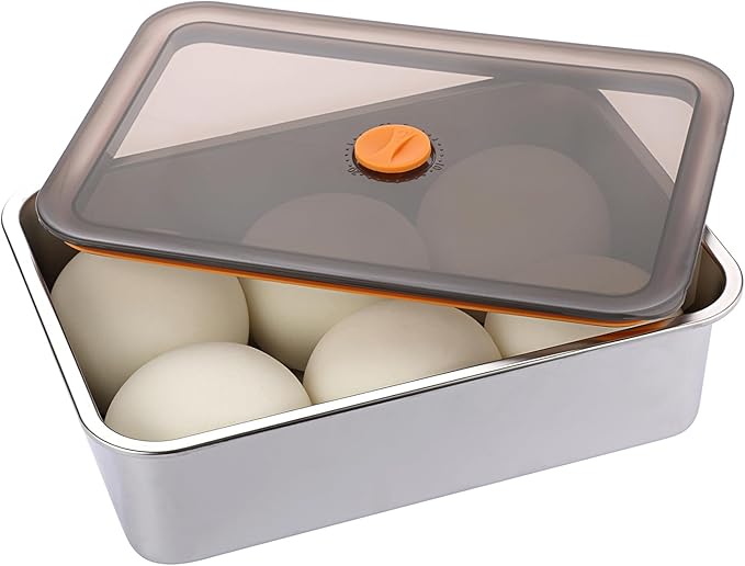 BSTKEY Pizza Dough Proofing Box, Stainless Steel Rectangle Food Storage Box Container with Leak Proof & Airtight Lid, 11.8 x 8.3Inch Large Capacity Household Pizza Dough Container