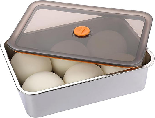 BSTKEY Pizza Dough Proofing Box, Stainless Steel Rectangle Food Storage Box Container with Leak Proof & Airtight Lid, 11.8 x 8.3Inch Large Capacity Household Pizza Dough Container