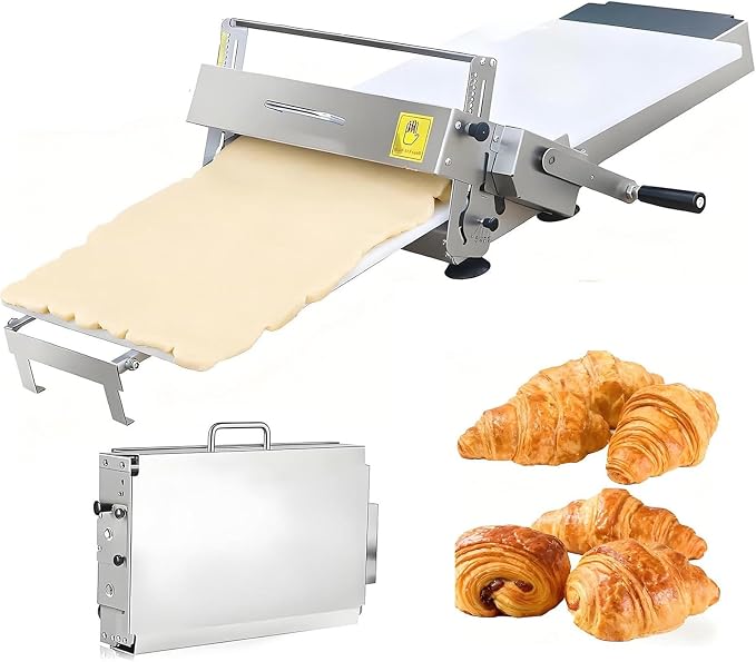 Dough Sheeter Machine, Folding Stainless Steel Manual Dough Press with Thickness 0-27mm, Includes Sheeter Board, Suitable for Pizza, Croissant, Puff Pastry, Home & Commercial