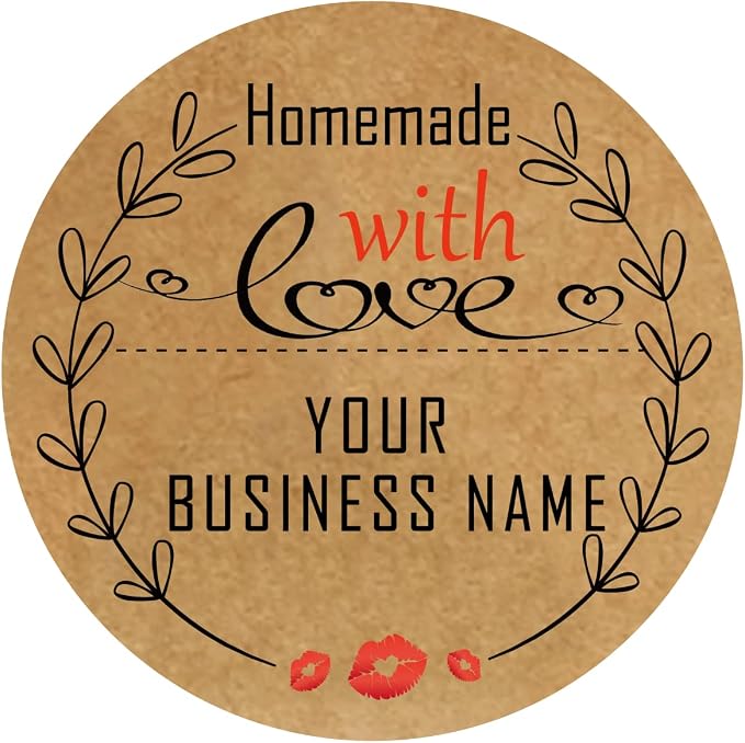 300pcs Custom Stickers Homemade/Handmade with Love Stickers for Business Logo Labels Personalized 1.5inch/2inch (Kraft Paper 1)