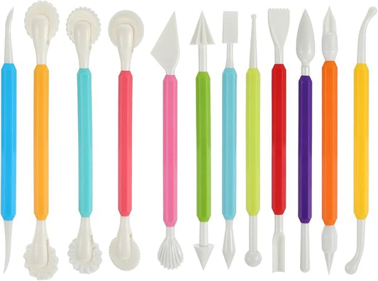 12PCS Clay Sculpting Tools, Double-Head Ceramic Pottery Tool Plastic DIY Clay Fondant Tool Modeling Tools Set Air Dry Clay Tools Polymer Clay Art Tools for Polymer Pottery Cake Decoration