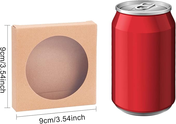 BENECREAT 24 Pack Brown Kraft Paper Boxes with Clear Window 3.5x3.5x0.6" Paper Gift Packaging Boxes for Wedding Party Candy Cookies Favor Treat