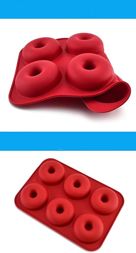 Ulalaza 2PCS Donut Pan Molds Non-Stick 6-Cavity Silicone Steel Donut Mold for Baking BPA Free Mold Sheet Tray Oven Microwave Dishwasher Freezer Safe Easy Clean