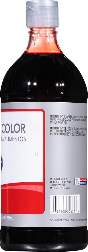 McCormick Culinary Red Food Coloring, 32 fl oz (Pack of 6) - Six 32 Fluid Ounce Bottles of Red Food Dye With Rich Red Color Perfect for Red Velvet Cakes, Frosting, Icing, Cookies and More