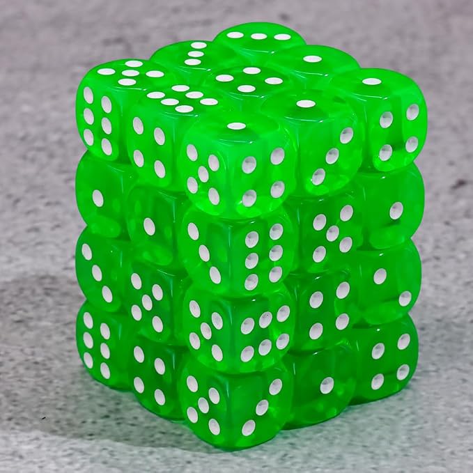 36 of Pack 12MM 6 Sided MINI Dice Set,Translucent Colors Game Dice Set, 6 Sided Standard Colored Dices for Tenzi, Farkle, Yahtzee, Bunco, with Portable Plastic Box(Green)